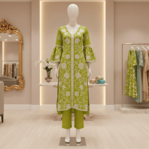 Half lining kurti with matching salwar — neatly stitched outfit with smooth inner lining and elegant finishing.