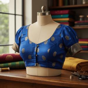 Tailor stitching a lining blouse with precision — custom-made blouse with inner lining for perfect fitting and comfort.